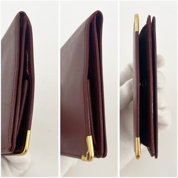Must de Cartier Bifold Wallet Bordeaux Calfskin Leather Gold Tone - Picture 9 of 10